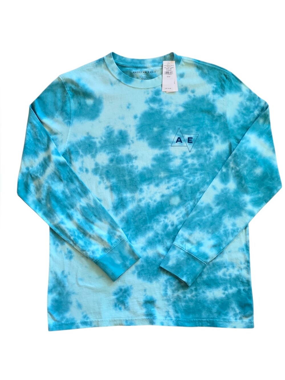 American Eagle Medium Blue Tourquoise Tie Dye Tee Shirt NWT - Picture 2 of 9